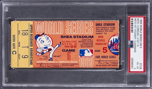 1969 "Miracle Mets" MLB World Series Game 5 Full Ticket From New York Mets/Baltimore Orioles Game On 10/16/69 - Mets First Title (PSA VG-EX 4)